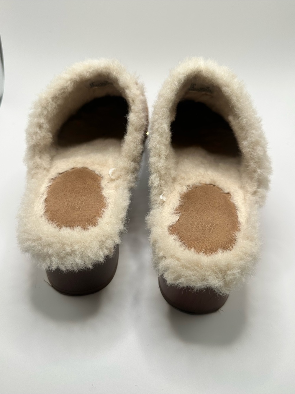 H&M Chestnut Suede Shearling-Trim Clog Mules with Gold Studs - Picture 7 of 8